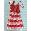 2015 new baby girls dress red and pink dress with matching necklace and headband